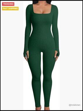 Women Long Sleeve Yoga Jumpsuits Workout Ribbed Bodysuits Pants
